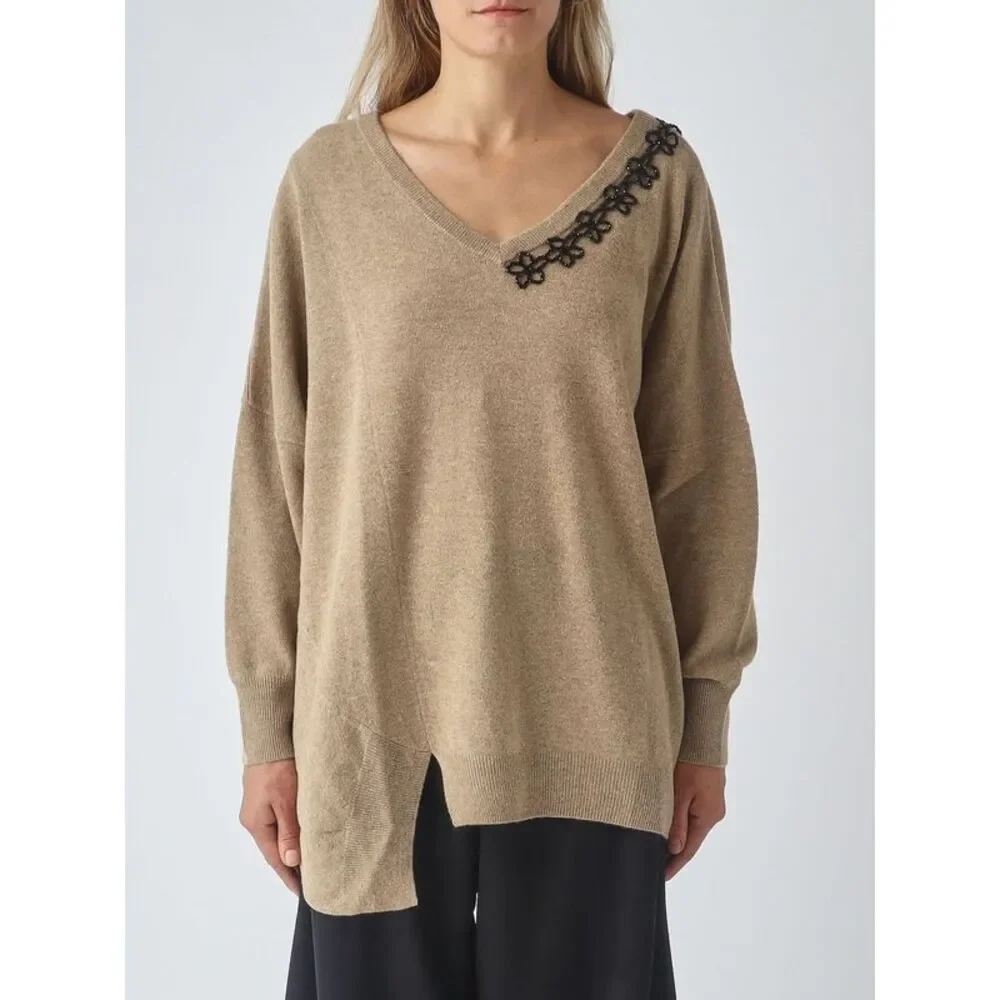Meimeij Women Meimeij Beaded Embroidery Wool-Blend V-Neck Jumper